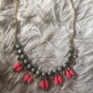 White, neon pink and light blue chain necklace